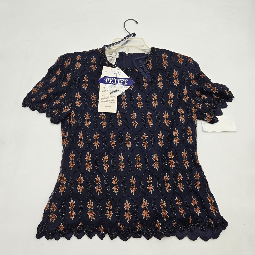 Stenay Navy and Orange Floral Blouse